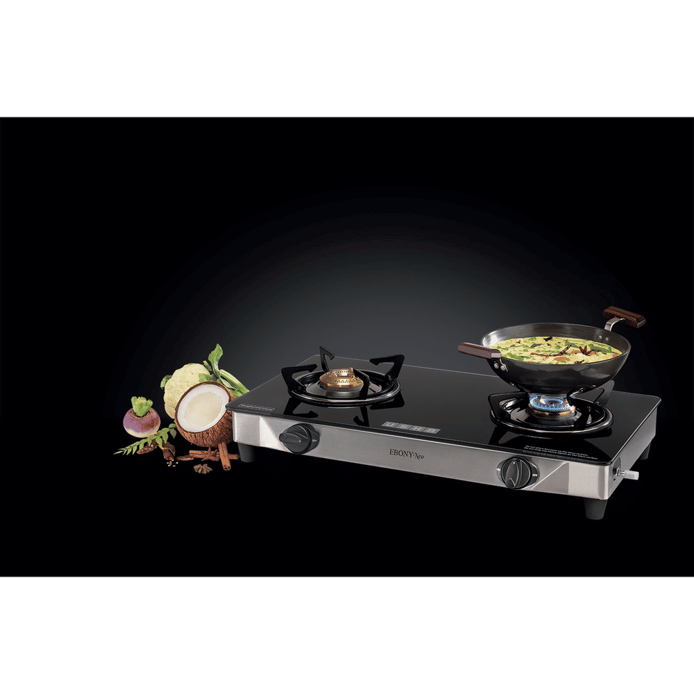 Buy USHA Ebony Neo GS2003 Toughened Glass Top 2 Burner Manual Gas Stove